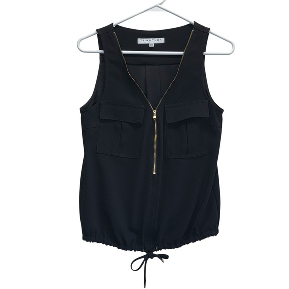 Trina Turk Black Sleeveless Top with Gold Zipper. Size XS - Picture 2 of 10
